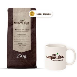 Kit 1 Pacote De Café Torrado Em Grão 250g Com Caneca Personalizada
