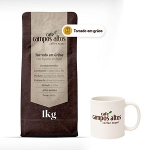 Kit 1 Pacote De Café Torrado Em Grão 1kg Com Caneca Personalizada